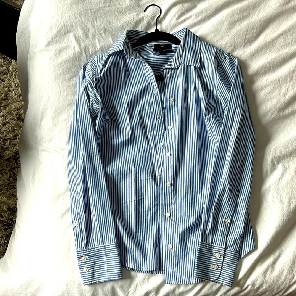 J. Crew White/blue striped blouse.